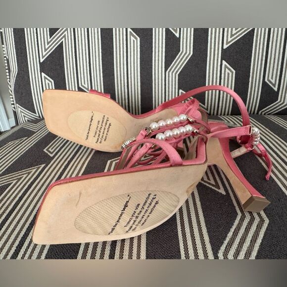 Mia Becar Pink Satin Leather Sandals Size 41/10 - Picture 10 of 16